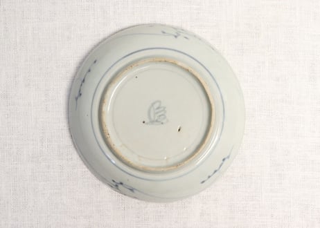 江戸中期染付扇面図くらわんかなます皿5客組 1客アタリキズ