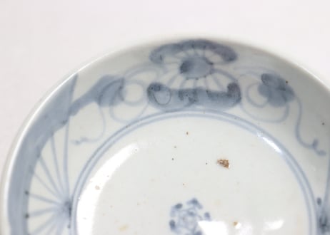江戸中期染付扇面と巾着図くらわんかなます皿③薄め,フリモノ,窯傷