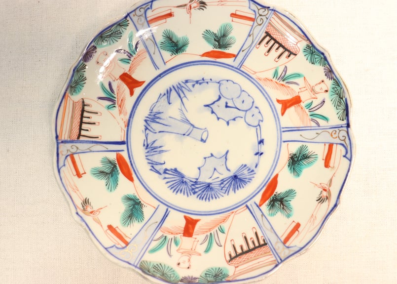 明治後期～大正色絵唐子と松鶴図7寸皿 | 吉祥寺PukuPuku