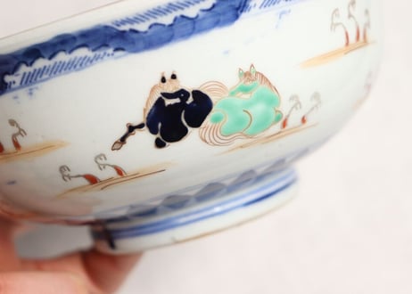 明治前期色絵馬図三ツ組鉢