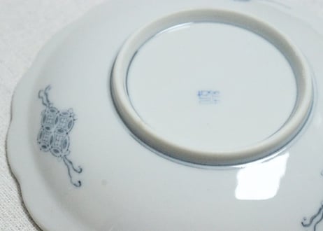 大正~昭和戦前ゴム判山水図5寸皿(統制番号)