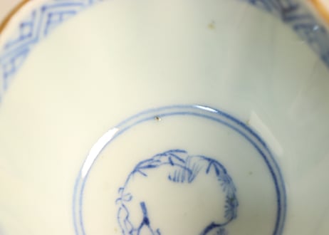 江戸幕末金彩染付松竹梅と鶴亀図向付 フリモノ