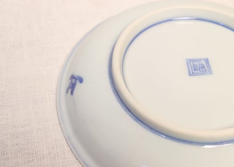 明治後期～大正染付いかだ人物図5寸皿