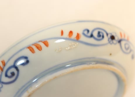 明治前期色絵牡丹と幾何学文小皿①　5客組