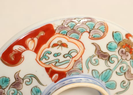 明治前期色絵三方に牡丹図蒸茶碗