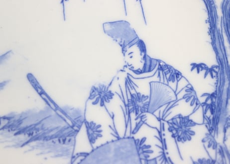 明治後期～大正銅判公家人物と蛙図8寸皿