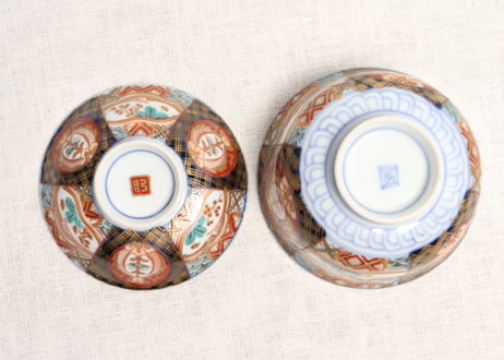 明治前期色絵桃と六方に松竹梅と牡丹図通り物飯茶碗 蓋部分甘手