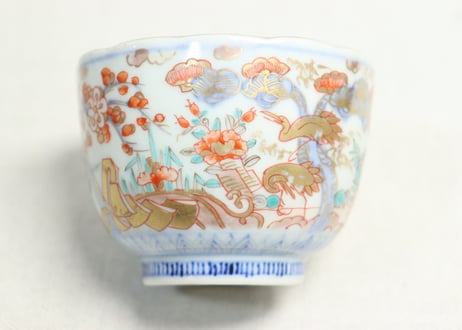 明治前期色絵三方松竹梅と花鳥図通り物向付