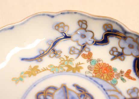 明治前期色絵四君子図通り物小皿