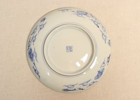 江戸幕末線描き牡丹と唐草図6寸皿 5客組
