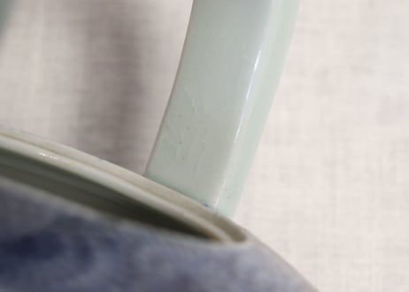明治前期染付蛸唐草文銚子2pセット トリアシ,蓋ホツ,注ぎ口ノミホツ