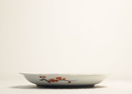明治前期色絵梅と福寿草図6寸皿 ノミホツ