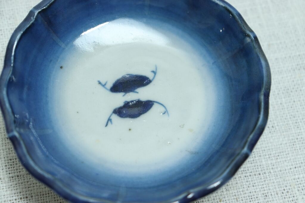 江戸後期瑠璃縁染付蝙蝠図豆皿5客組 1客窯傷、かたつき有り | 吉祥寺