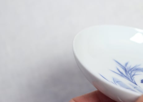 明治後期～大正染付竹と草花図小皿