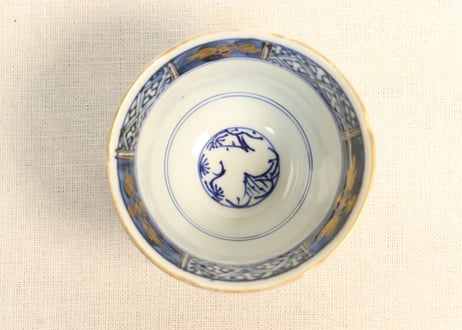 明治前期赤絵金彩扇と花図市松図向付　5客組