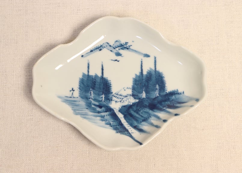 レトロ　山水画　皿 大正~昭和戦前ゴム判山水図菱型皿 少かたつき | 吉祥寺PukuPuku