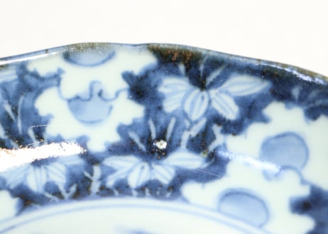江戸後期染付山水と草花図なます皿②　ノミホツ