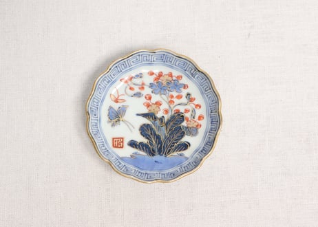 江戸幕末赤絵金彩秋海棠図通り物小皿