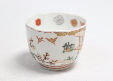 明治前期色絵網手に鶴と梅に鶯図通り物向付①