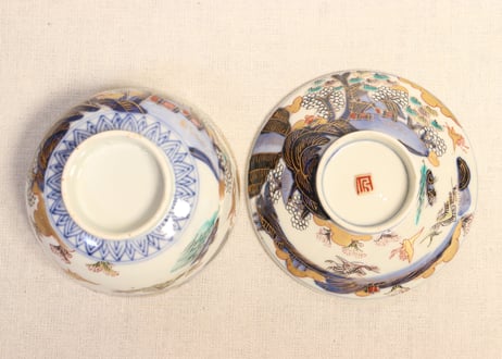 明治前期色絵山水図通り物蒸茶碗② ノミホツ