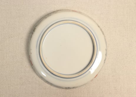 明治前期色絵松鶴に菊と桜図縁立小皿