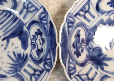 明治前期染付芙蓉手鳥図小皿