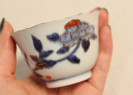 江戸後期色絵牡丹と蝶図小向付②　少甘手