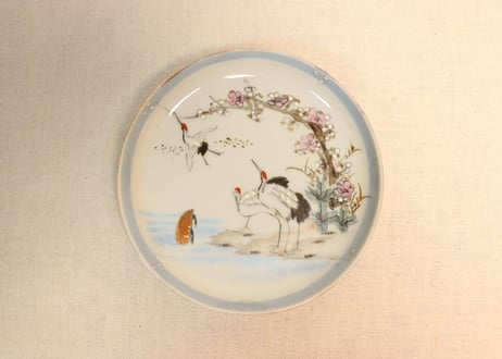 明治後期～大正色絵鶴亀図5寸皿