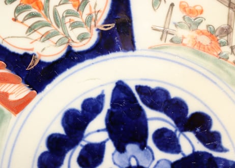 明治前期色絵菊と桔梗図7寸皿①　濃いめ