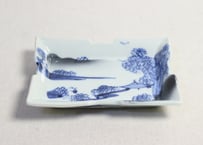 大正～昭和戦前染付山水図長角皿