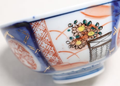 大正～昭和戦前ゴム判色絵菊図蓋茶碗