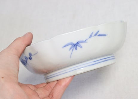 明治前期色絵山水図なます皿　釉弾き