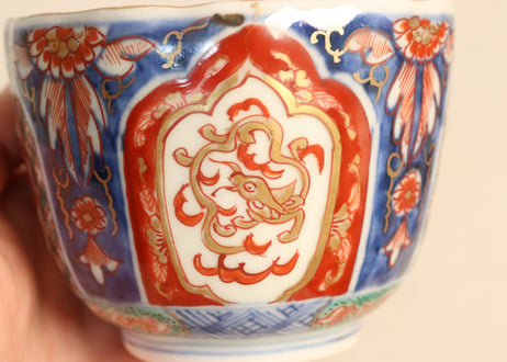 明治前期色絵四方に龍と鳳凰図通り物向付