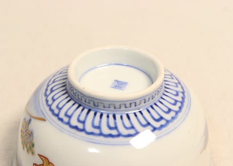 明治前期金彩染付山水図通り物飯茶碗②薄め