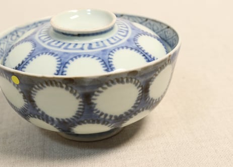 江戸中期染付雪輪図飯茶碗 窯傷,あたり傷,少甘手