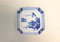 明治後期～大正染付山水図角皿