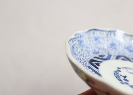 江戸幕末染付微塵唐草図小皿 ムシクイ