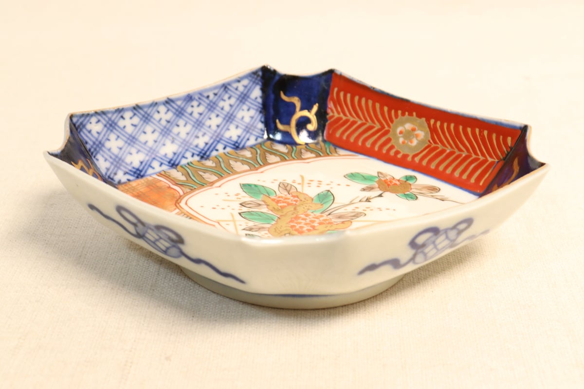 明治前期色絵柘榴図菱形皿②高台キズ,ノミホツ | 吉祥寺PukuPuku