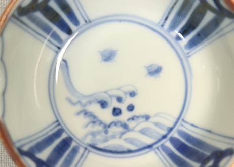 大正～昭和戦前染付波千鳥図小鉢