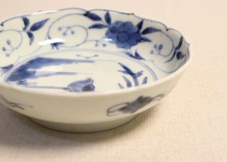 江戸後期染付鳥と三方に花図なます皿 5客組