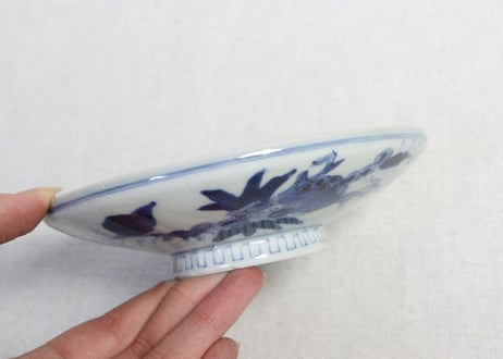 江戸後期染付柘榴と菊図蒸茶碗　フリモノ