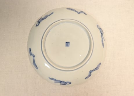 明治前期色絵芦に鳥と牡丹図通り物7寸皿②少甘手,少かたつき