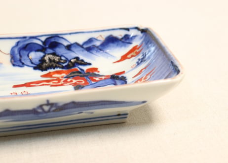 明治前期色絵山水図長角皿② 釉剥げ