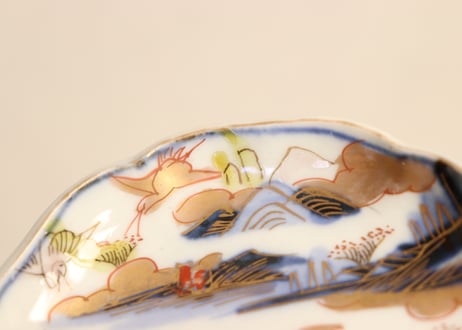 明治前期色絵山水図通り物豆皿