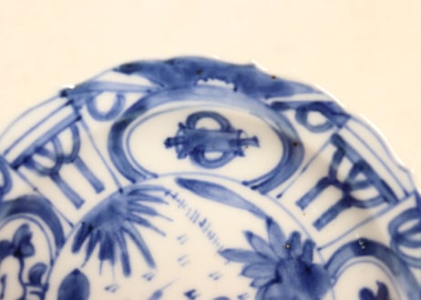 明治前期染付芙蓉手鳥図小皿