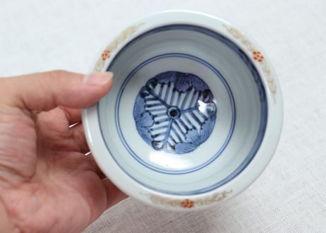 江戸中期赤絵金彩薊図大向付　高台ホツ