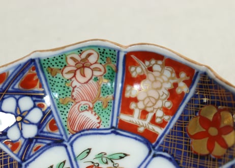 明治前期大聖寺焼色絵十二方花図小皿　5客組
