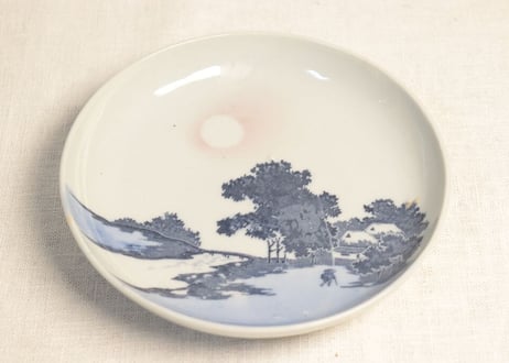 明治後期～大正銅判山水人物図5寸皿