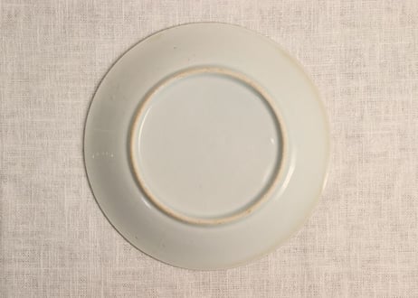明治後期~大正銅判お多福羽根つき図5,5寸皿　小ニュウ