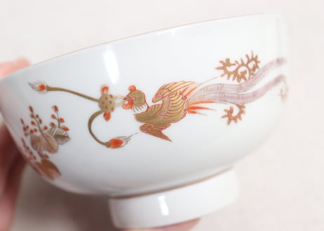 明治前期赤絵金彩桐と鳳凰図蒸茶碗